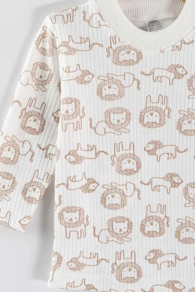 Kahve (1-3 Yaş) Aslan Desenli Raporlu Çocuk Pijama Takım 459402