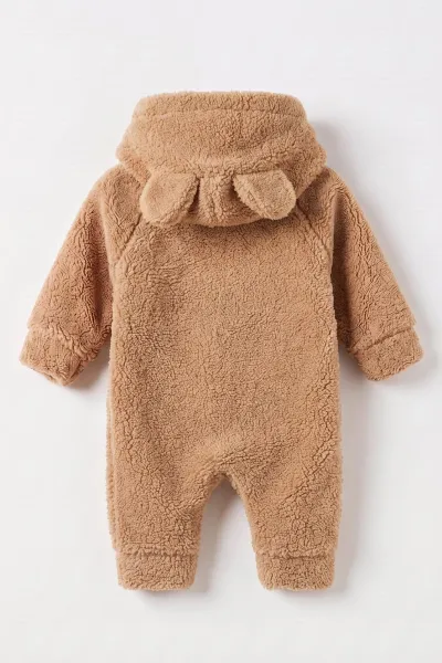 Kahve (1-3 Yaş) Ayı Oyuncaklı Kapüşonlu Unisex Çocuk&Bebek Peluş  Tulum 495649