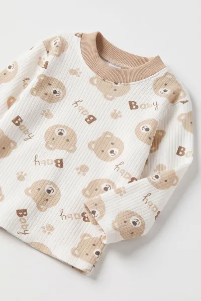 Kahve (1-3 Yaş) Baby Baskılı Raporlu Çocuk Pijama Takım 500371