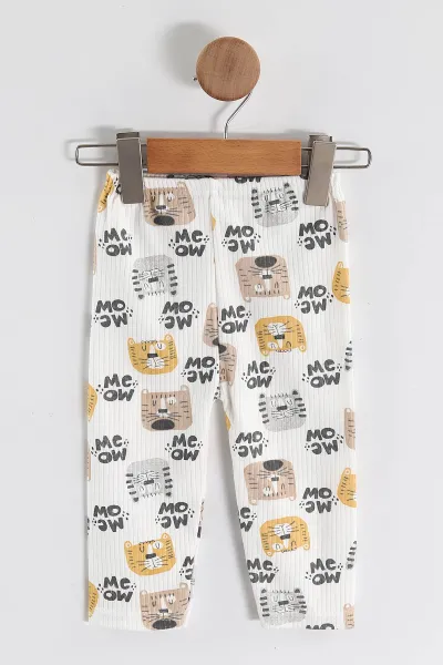 Kahve (1-3 Yaş) Kedi Desenli Raporlu Çocuk Pijama Takım 459398