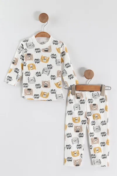 kahve-1-3-yas-kedi-desenli-raporlu-cocuk-pijama-takim-459398