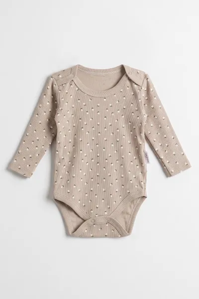 Kahve (1-3 Yaş)Çiçek Baskılı Uzun Kollu Kız Bebek & Çocuk Çıtçıtlı Badi 480287