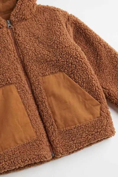 Kahve (1-4 Yaş) Astarlı Kapüşonlu Peluş Kız Çocuk Hırka 499476