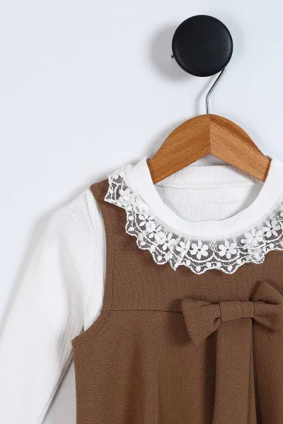 Kahve (1-4 Yaş) Fiyonklu Badili Jile Kız Çocuk Takım 339741