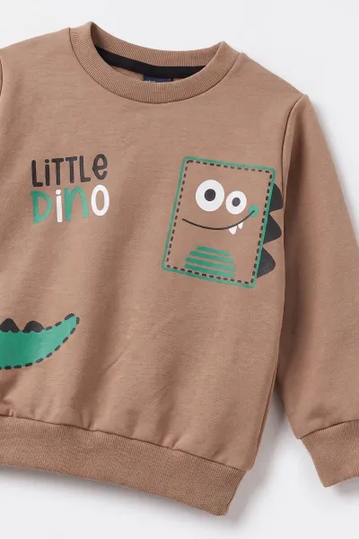 Kahve (1-4 Yaş) Little Dino Baskılı 2 İp Erkek Çocuk&Bebek Mevsimlik Takım 495080