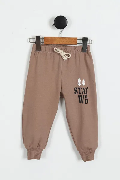 Kahve (1-4 Yaş) Stay Wild Süzene Nakışlı Erkek Çocuk Mevsimlik Takım 425861