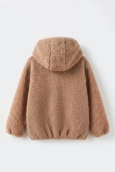 Kahve (1-4 Yaş) Understand Nakışlı Kapüşonlu Kanguru Cepli Yardım Fermuarlı Kuzu Erkek Bebek&Çocuk Sweatshirt 499801