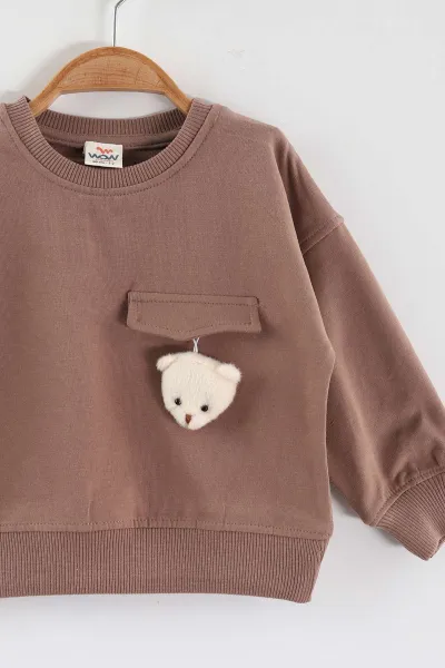 Kahve (1-4 Yaş)Ayıcık Aksesuarlı Erkek Çocuk Sweatshirt 432820