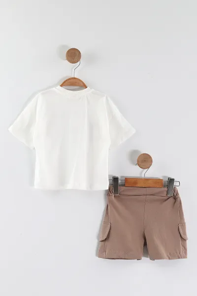 Kahve (1-4 Yaş)Ayıcık Baskılı Şortlu Erkek Çocuk Takım 452347