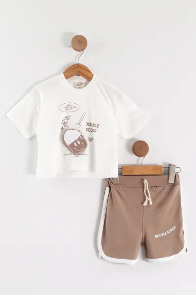 Kahve (1-4 Yaş)Baskılı Şortlu Çocuk Takım 464212
