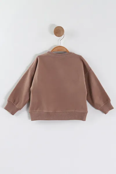 Kahve (1-4 Yaş)Süzene Nakışlı Baskılı Erkek Çocuk Sweatshirt 432902