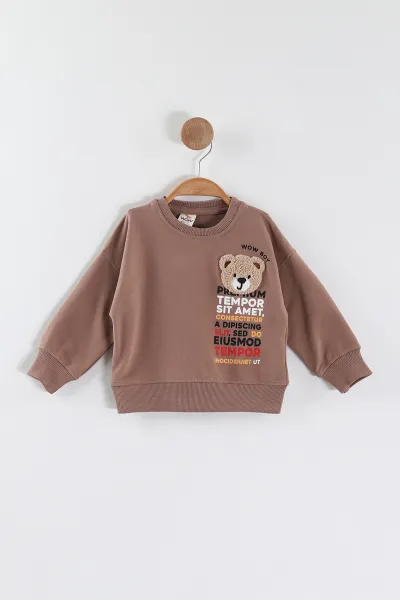 Kahve (1-4 Yaş)Süzene Nakışlı Baskılı Erkek Çocuk Sweatshirt 432902