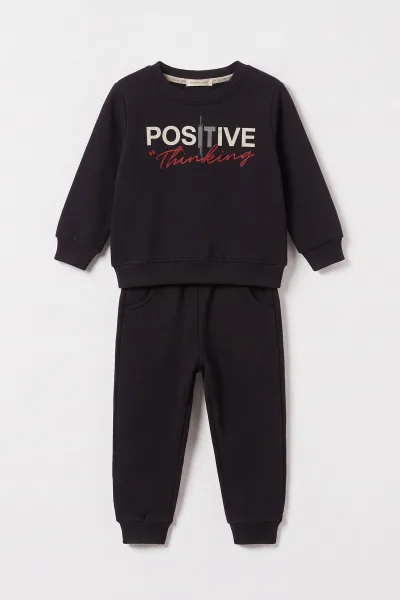 Kahve (1-5 Yaş)  3 İp Şardonlu   Baskılı Sweatli  Positive  Nakışlı Yelekli  Erkek Çocuk 3'lü Takım 498191