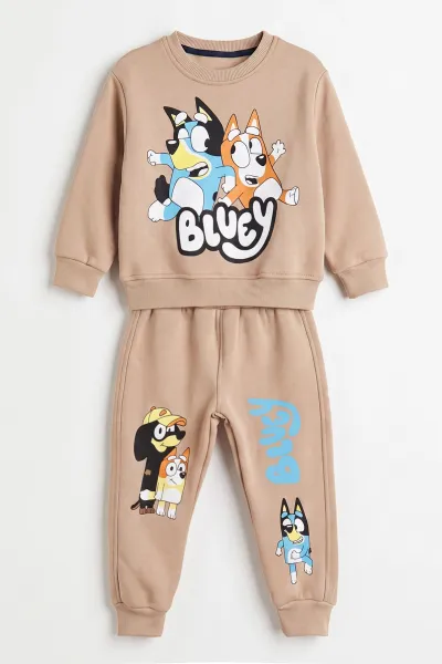 Kahve (1-5 Yaş) Bluey  Baskılı 3 İp Şardonlu Erkek Çocuk Kışlık Takım 487772