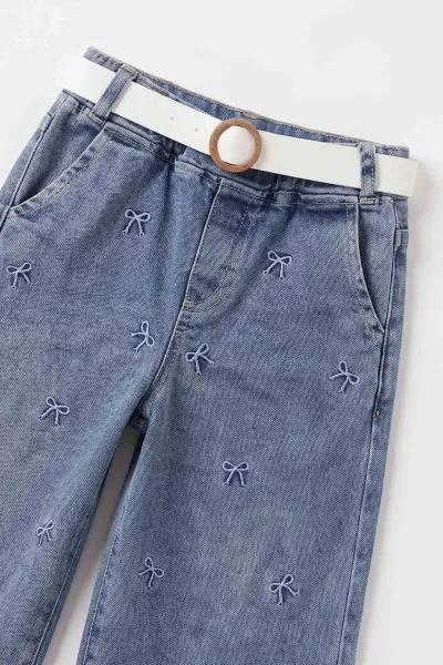 Kahve (1-5 Yaş) Fitilli Bodyli Leopar Peluş Yelekli Nakışlı Kot Pantolonlu Kız Çocuk 3lü Takım 495749