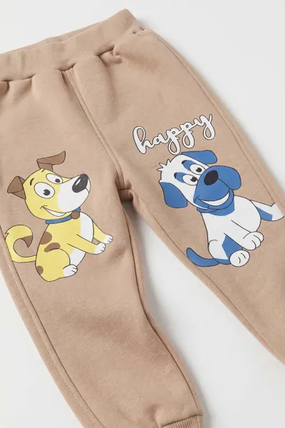 Kahve (1-5 Yaş) Köpek Baskılı 3 İp Şardonlu Erkek Çocuk Kışlık Takım 487769