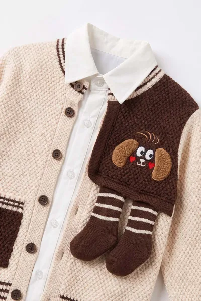 Kahve (1-5 Yaş) Triko Hırka Gömlek Pantolon Erkek Çocuk Üçlü Takım 495900