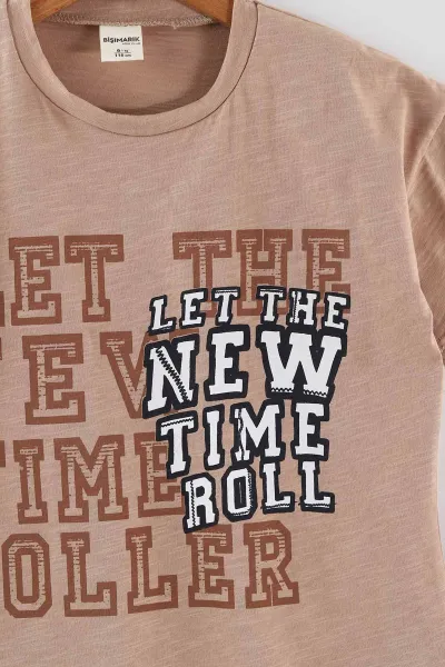 Kahve (1-9 Yaş) Yew Time Roll Baskılı Tişörtlü ve Cepli Şortlu Erkek Çocuk Yazlık Takım 458251