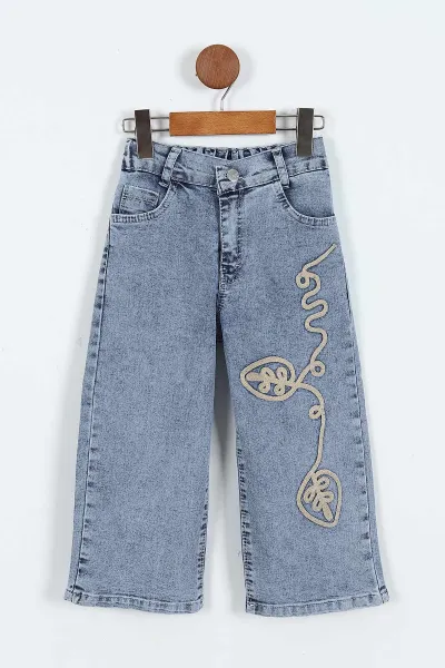 Kahve (1-9 Yaş)Nakışlı Kot Pantolonlu 2 İp Kız Çocuk Takım 413483
