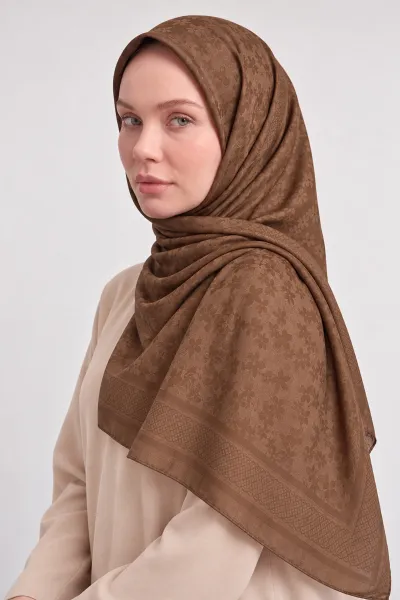 Kahve 100x100 Cm Aura İpeksi Premium Pano Jakar Eşarp 494334