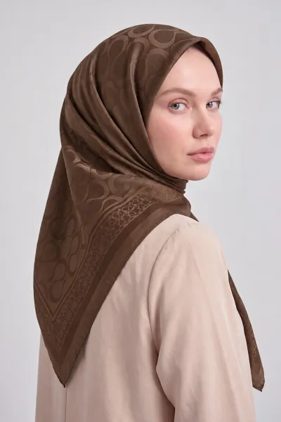Kahve 100x100 Cm Bloom İpeksi Premium Pano Jakar Eşarp 494375