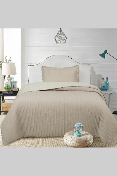 Kahve 180x240 Cm Bella Home Tek Kişilik Sofia Ponponlu Yatak Örtüsü 395051