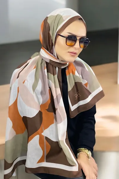 Kahve 180X70 cm Dijital Baskı Colorful Desenli Pamuk Şal 336620