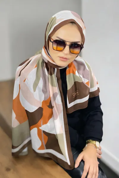 Kahve 180X70 cm Dijital Baskı Colorful Desenli Pamuk Şal 336620