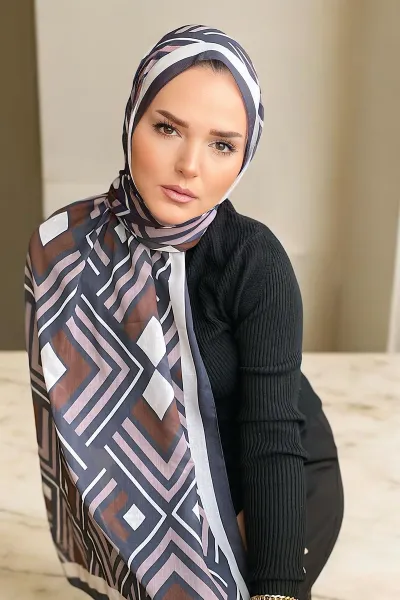 Kahve 180X70 cm Dijital Baskı Desenli Pamuk Şal Marlow 332755