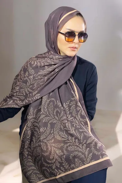 Kahve 180X70 cm Dijital Baskı Flovery Desenli Pamuk Şal 335039