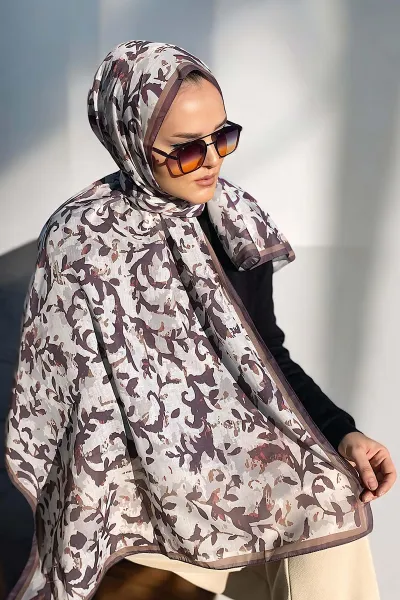 Acı Kahve 180X70 cm Dijital Baskı Lıerre Desenli Pamuk Şal 333456