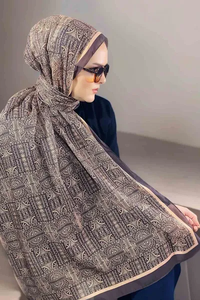 Kahve 180X70 cm Dijital Baskı Retro Desenli Pamuk Şal 335044