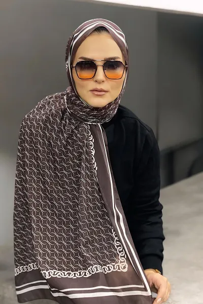 Kahve 180X70 cm Dijital Baskı Zincir Desenli Pamuk Şal 332909