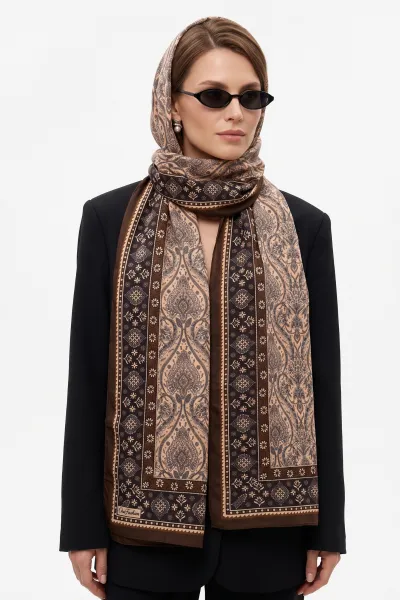 Kahve 180x70 Cm Our Fashion Dijital Baskılı Desenli Bambu Kraş Şal 488543