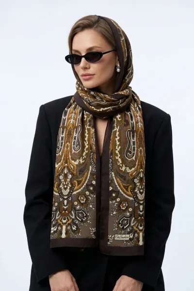 Kahve 180x70 Cm Our Fashion Dijital Baskılı Desenli Soft Şal 488576