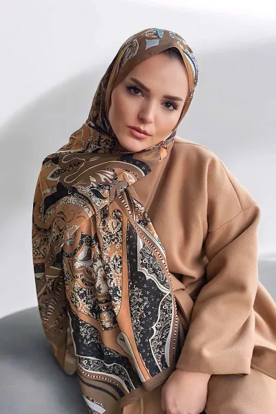 Kahve 180x70 Etnik Desen Dijital Baskılı Pamuk Şal 330542