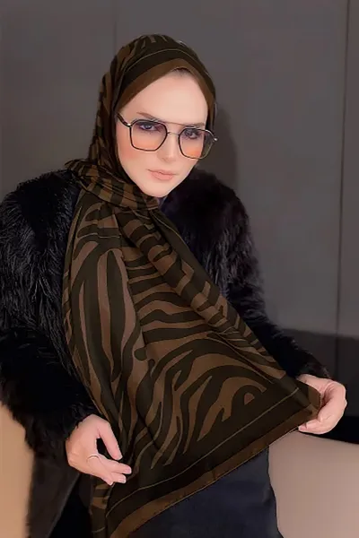 Kahve  180x70 Zebra Desen Dijital Baskılı Pamuk Şal 323061