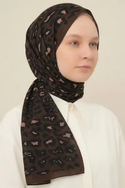 Kahve 180x70 Desenli Dijital Baskılı Pamuk Şal 323041