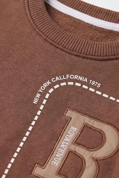 Kahve (2-12 Yaş) R Nakışlı  İçi Şardonlu Erkek  Çocuk Sweatshirt 483305