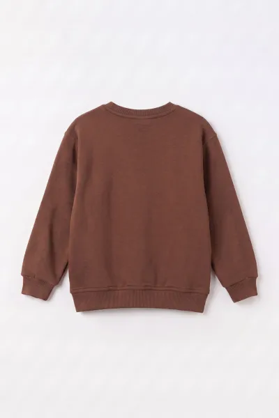 Kahve (2-12 Yaş) Theless Nakışlı  İçi Şardonlu Erkek  Çocuk Sweatshirt 483292