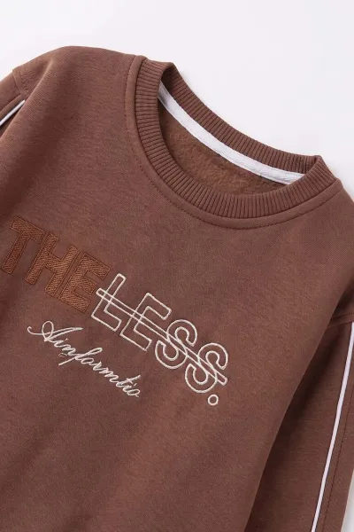 Kahve (2-12 Yaş) Theless Nakışlı  İçi Şardonlu Erkek  Çocuk Sweatshirt 483292