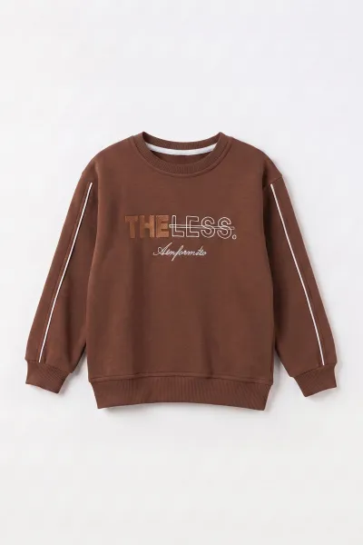 Kahve (2-12 Yaş) Theless Nakışlı  İçi Şardonlu Erkek  Çocuk Sweatshirt 483292