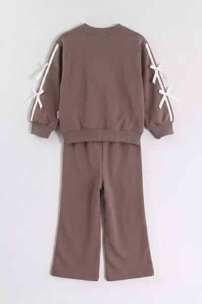 Kahve (2-5 Yaş) Fiyonk Nakışlı 2 İp Kız Çocuk Takım 471219