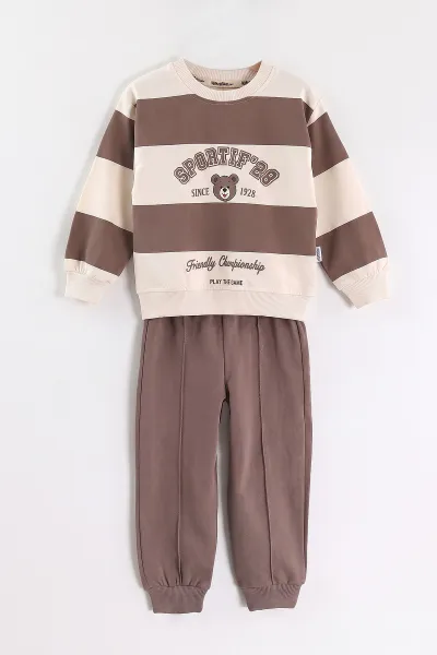 Kahve (2-5 Yaş) Sportif Baskılı Erkek Çocuk Takım 471351
