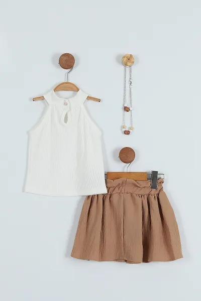 Kahve (2-5 Yaş) Triko Bluz Ayrobin Etekli Kız Çocuk Takım 272226