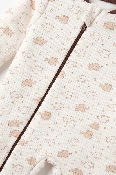 Kahve (2-6 Yaş) Fil Desenli Çapraz Fermuarlı Kız Çocuk Uyku Tulumu 492431