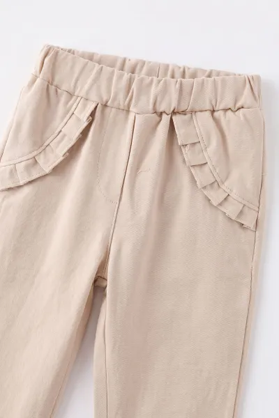 Kahve (2-6 Yaş) Fiyonklu Hırkalı ve  Gabardin Pantolonlu Kız Çocuk 3'lü Takım 483679
