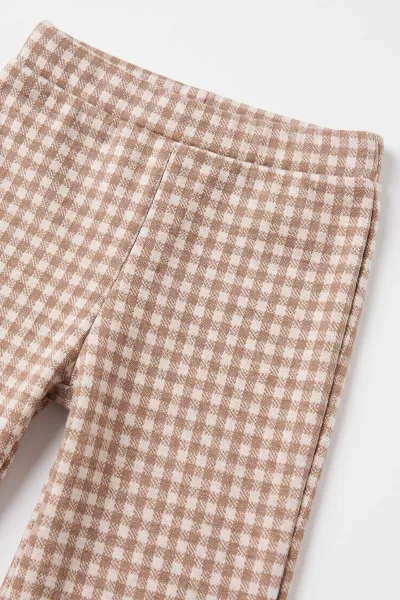 Kahve (2-6 Yaş) Kareli Pantolonlu Peluş Yelekli Kız Çocuk 3'lü Takım 491150