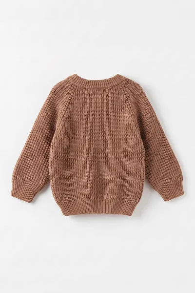 Kahve (2-8 Yaş) Dikişsiz Selanik Örgülü Unisex Çocuk Kazak 474926