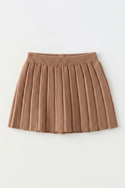 Kahve (2-8 Yaş) Pileli Triko Kız Çocuk Etek 474845